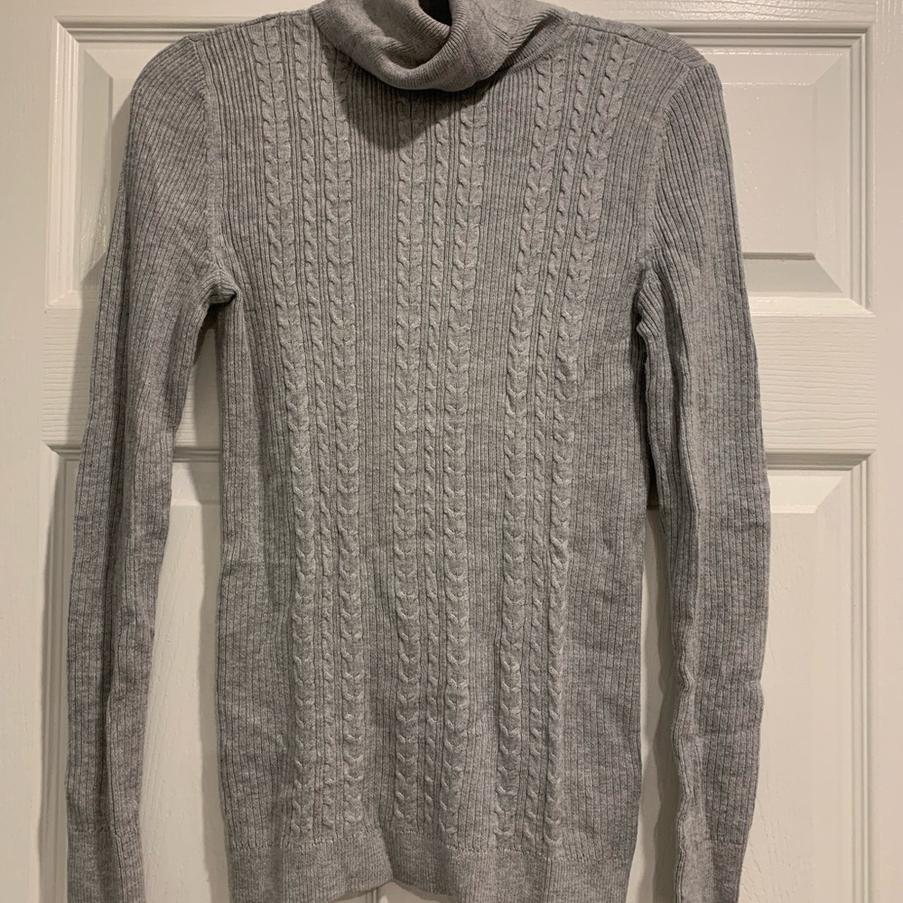 Talbots Light Gray Cable Knit Turtleneck Sweater